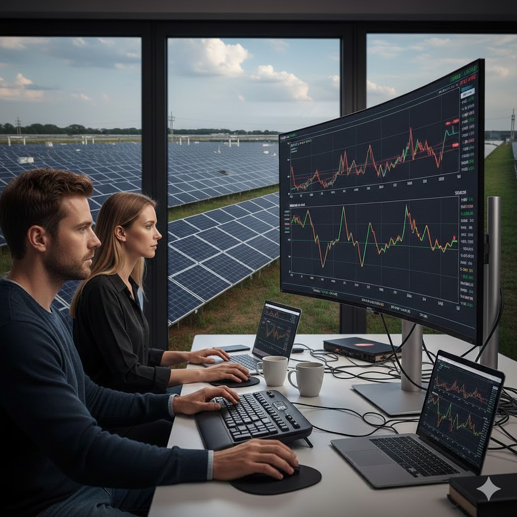 personne qui travaille sur la valorisation d'un parc photovoltaique